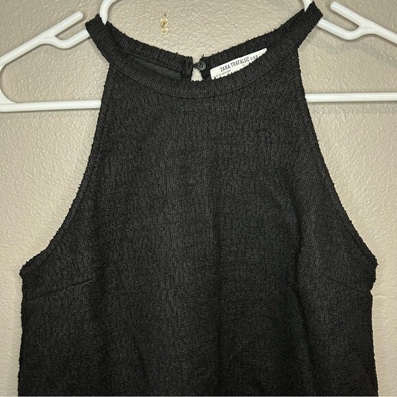 Zara Trafaluc black tweed halter top with fringe hem women's size small - Picture 4 of 8